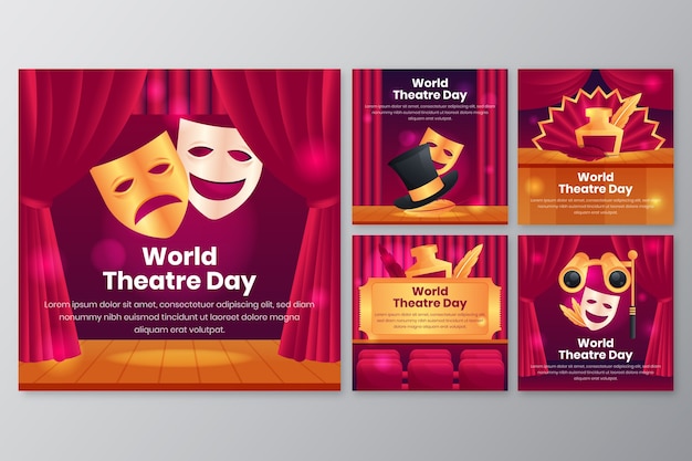 Gradient world theatre day instagram posts collection