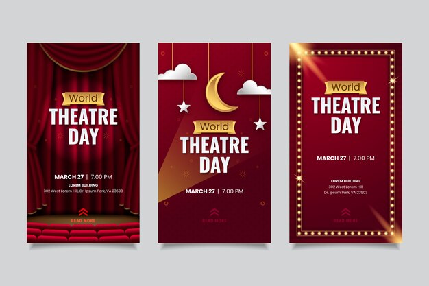 Gradient world theatre day instagram stories collection