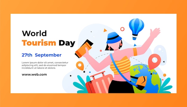 Free vector gradient world tourism day horizontal banner template