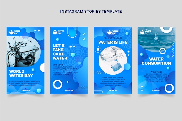 Vettore gratuito collezione di storie di instagram della giornata mondiale dell'acqua sfumata