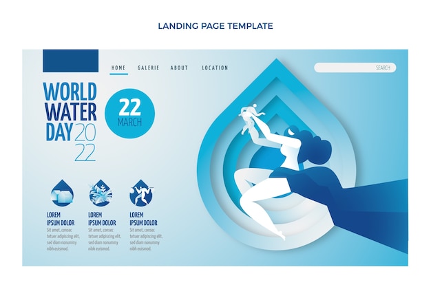 Free vector gradient world water day landing page template