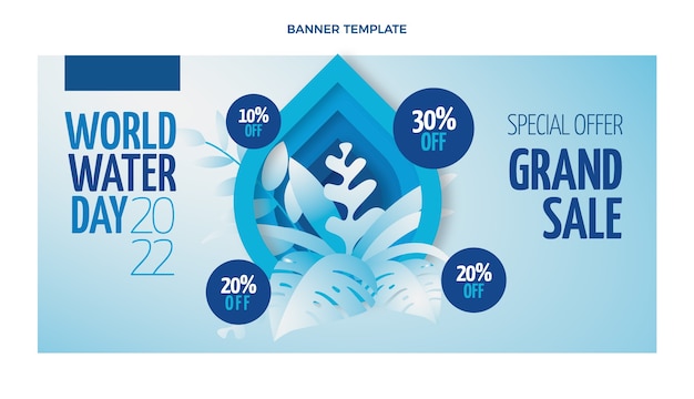 Бесплатное векторное изображение Градиентный всемирный день воды распродажа горизонтальный баннер