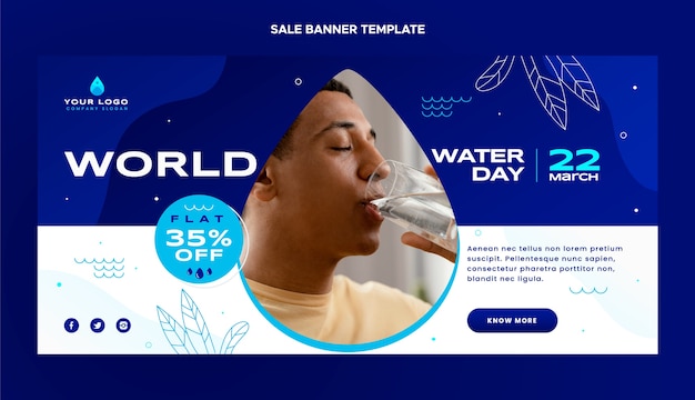 Градиентный всемирный день воды распродажа горизонтальный баннер