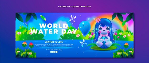 Gradient world water day social media cover template