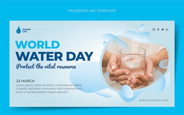 Free vector gradient world water day social media promo template