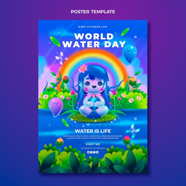 Free vector gradient world water day vertical poster template