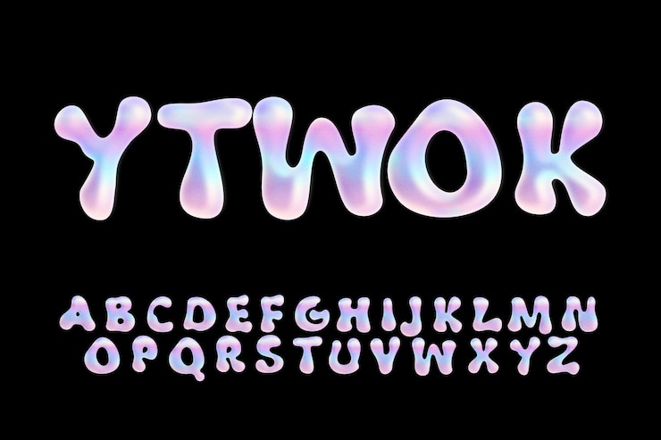 Free Vector gradient y2k liquid holographic font template