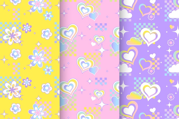 Free vector gradient y2k pattern set design