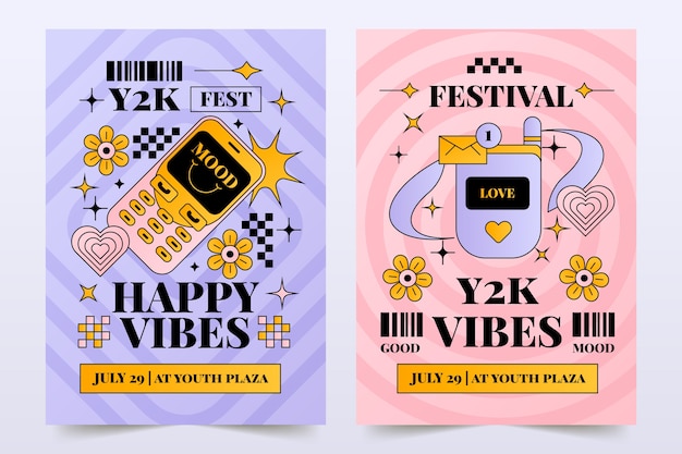 Free vector gradient  y2k posters template