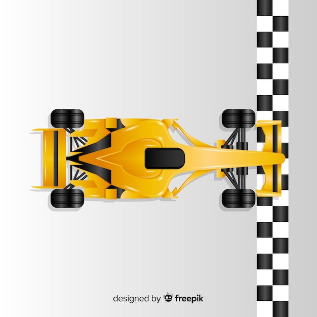 Gradient yellow f1 racing car crosses finish line