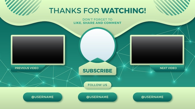 Шаблон окончания экрана YouTube с градиентом.