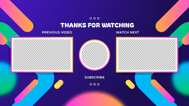 Бесплатное векторное изображение Шаблон окончания экрана youtube с градиентом.