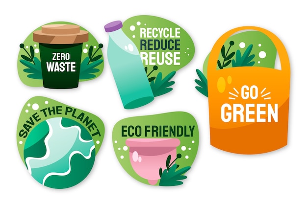 Free vector gradient zero waste badges collection