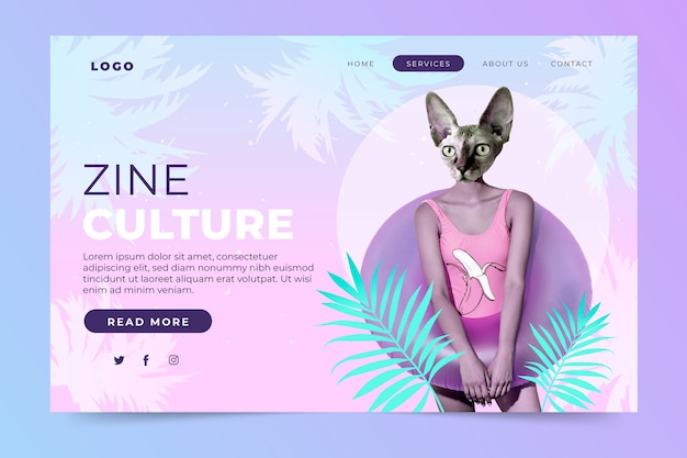 Free vector gradient zine culture landing page