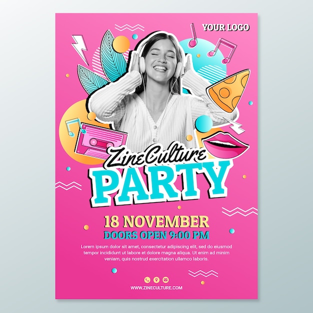 Бесплатное векторное изображение Плакат для вечеринки с градиентным журналом