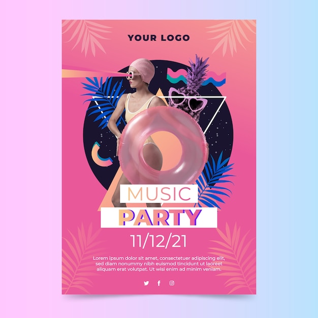 Free vector gradient zine culture party poster