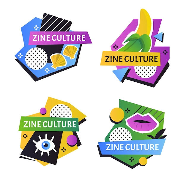 Free vector gradient zine culture sticker collection