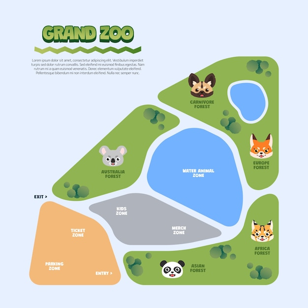 Vettore gratuito illustrazione della mappa dello zoo gradiente