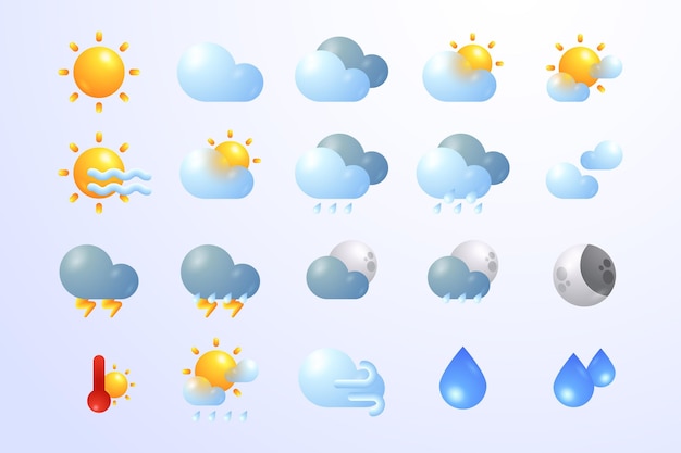 Бесплатное векторное изображение Градиенты иконки погоды для коллекции приложений