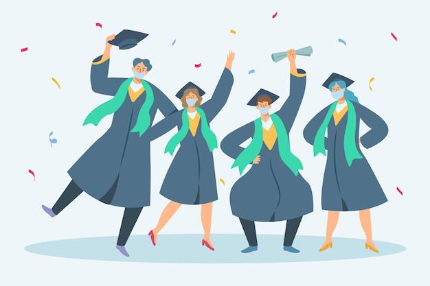 Free vector graduates wearing mask theme