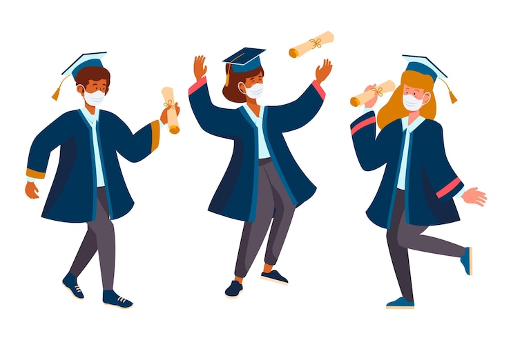 Free Vector graduates wearing medical masks collection