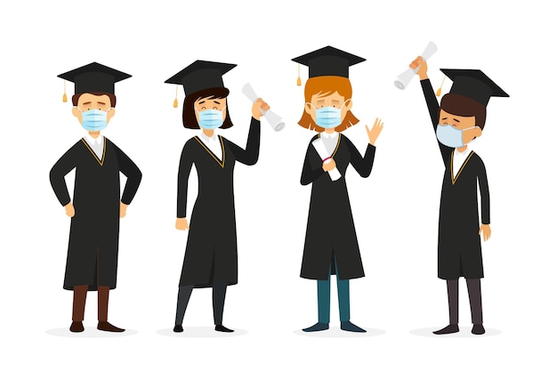 Graduates wearing medical masks collection