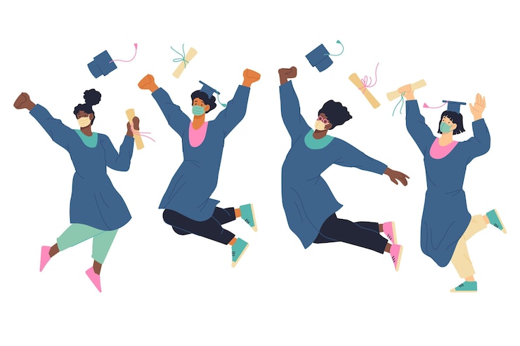 Free Vector graduates wearing medical masks