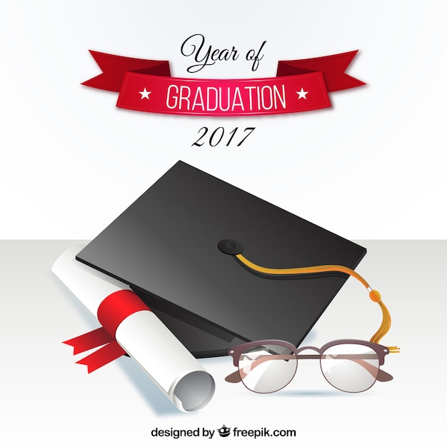 Free vector graduation background 2017 with biretta and diploma