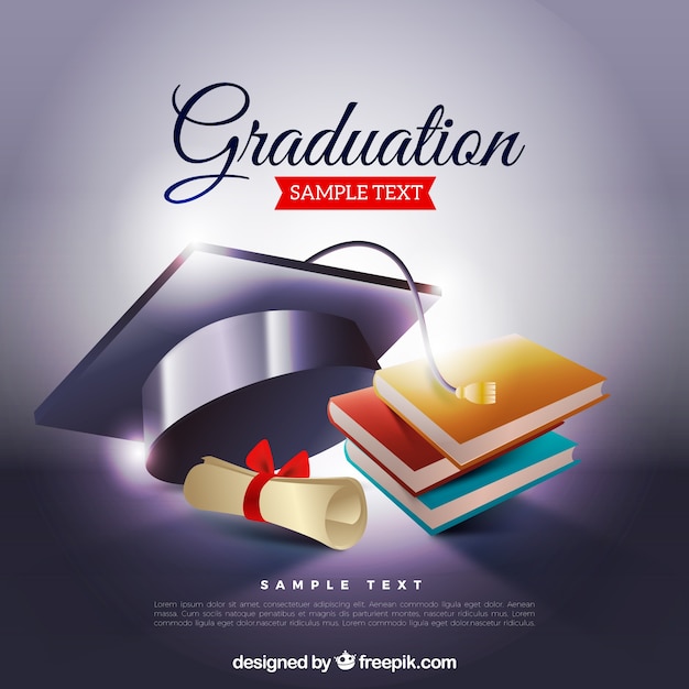 Free vector graduation background with biretta and books