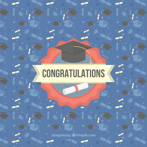 Free vector graduation background with diplomas and birettas in flat design