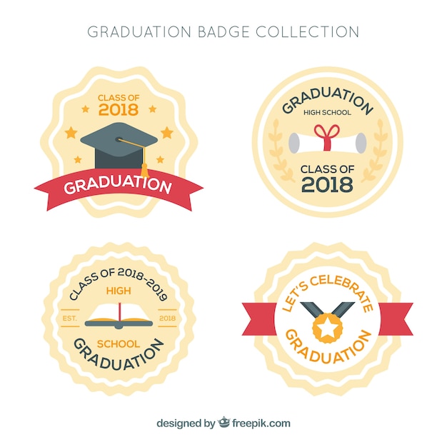 Free vector graduation badges collection in flat style