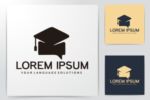 Free vector graduation cap, chat, language course logo designs inspiration isolated on white background