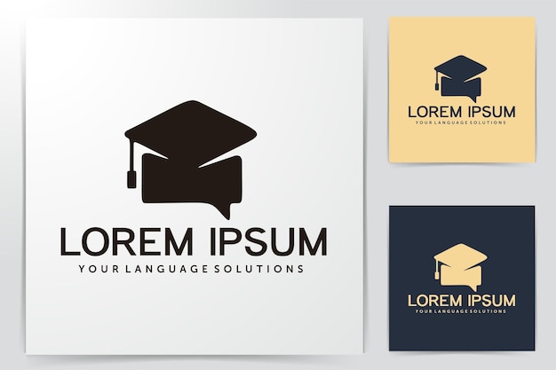Вручение диплома, чат, логотип языкового курса Дизайн вдохновения, изолированные на белом фоне