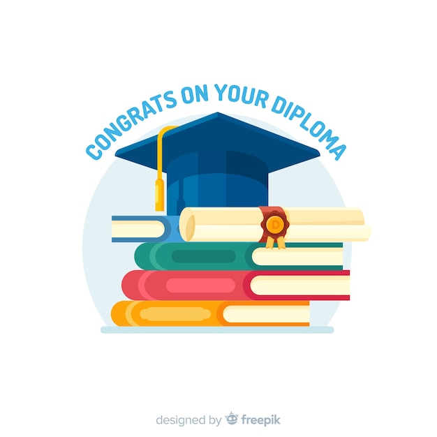 Free vector graduation cap and diploma with flat design