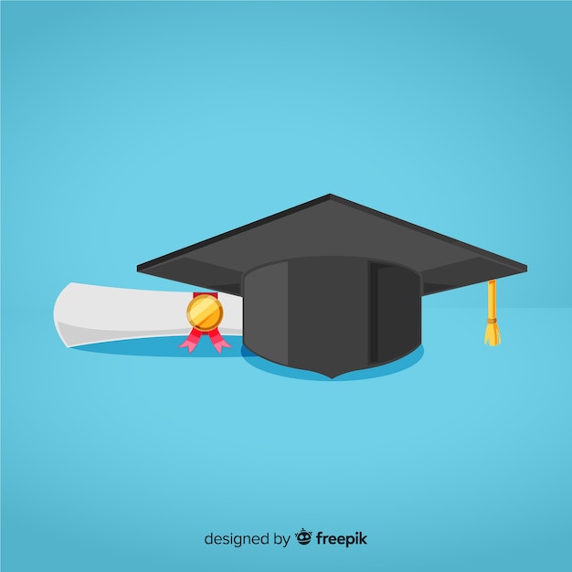 Free vector graduation cap and diploma with flat design