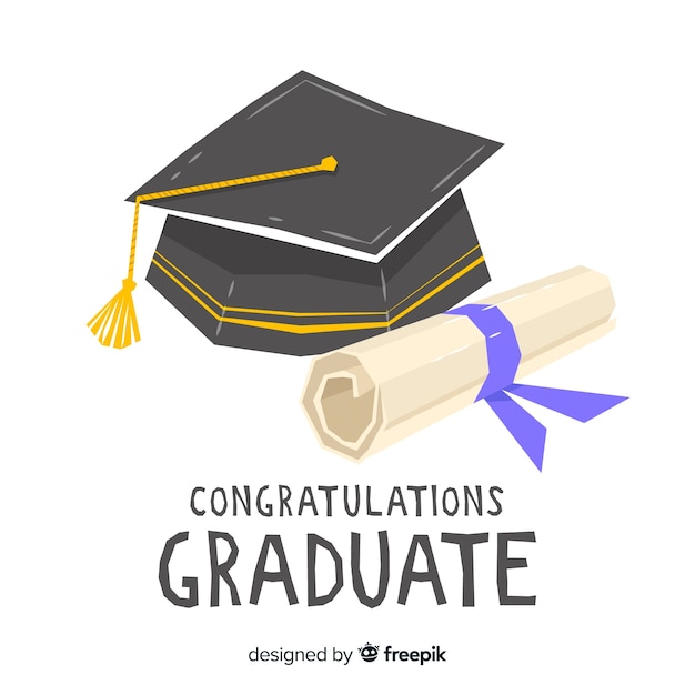 Free vector graduation cap and diploma with flat design