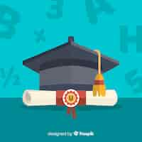 Free vector graduation cap and diploma with flat design