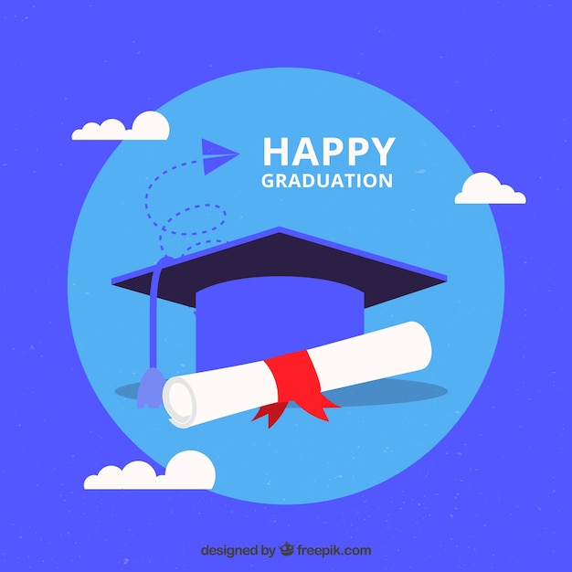 Free vector graduation cap and diploma with flat design