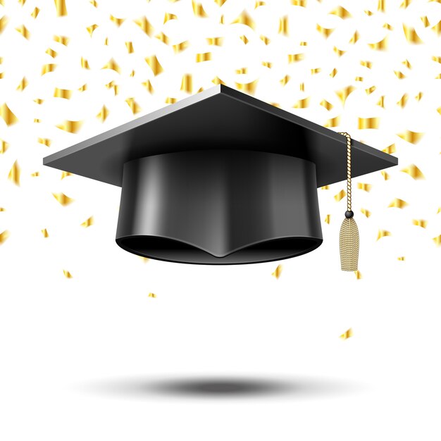 Graduation cap, education concept background. University college school, hat and degree, 