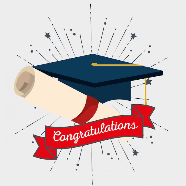 Free vector graduation cap with ribbon to congraduation event