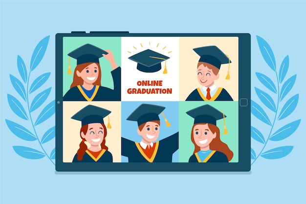 Free vector graduation ceremony on online platform illustrated