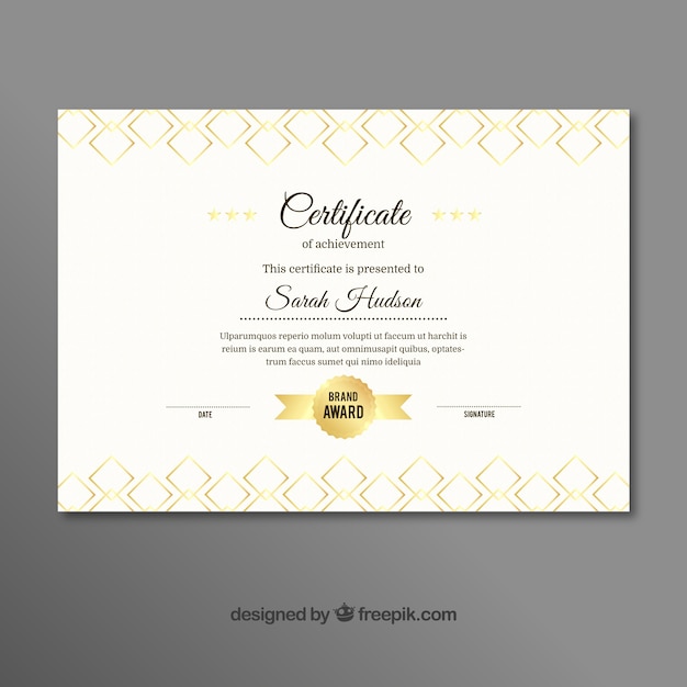 Free vector graduation certificate template with golden shapes