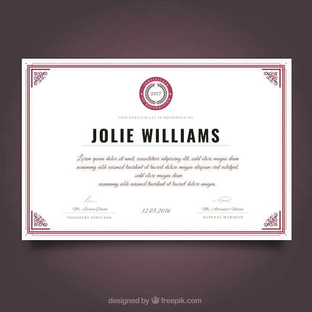 Free vector graduation certificate with ornamental decoration