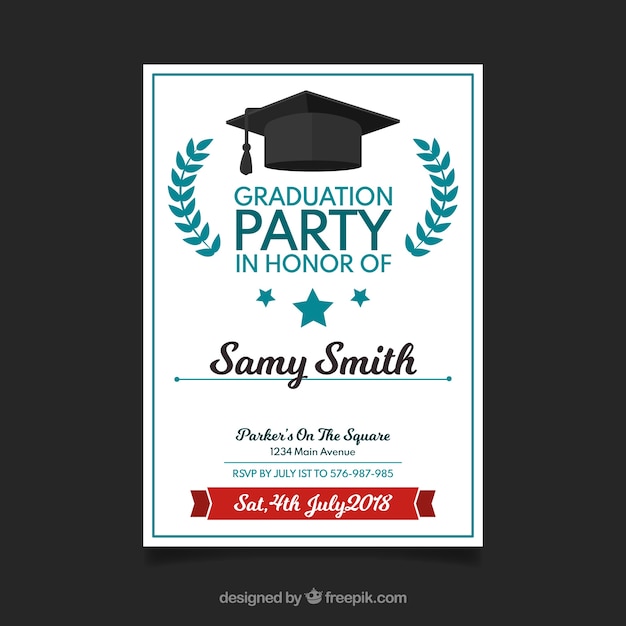 Free vector graduation invitation template flat design