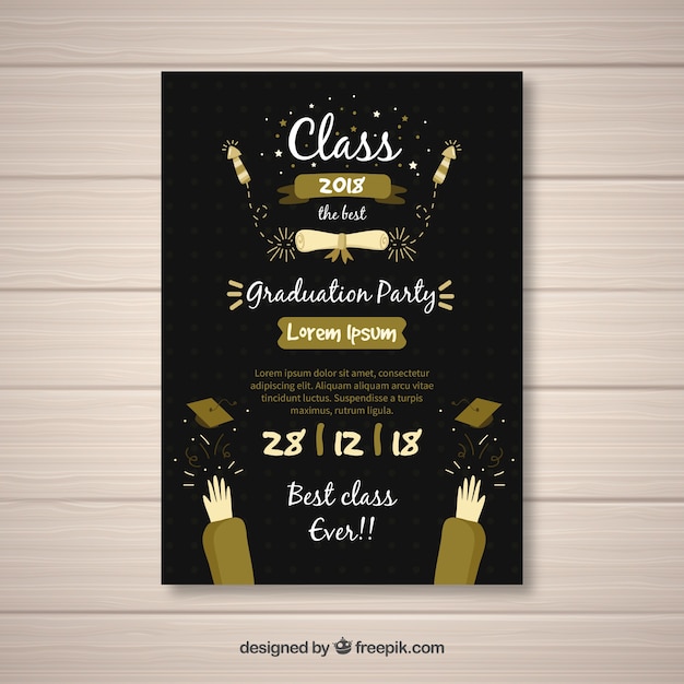 Free vector graduation invitation template in flat style