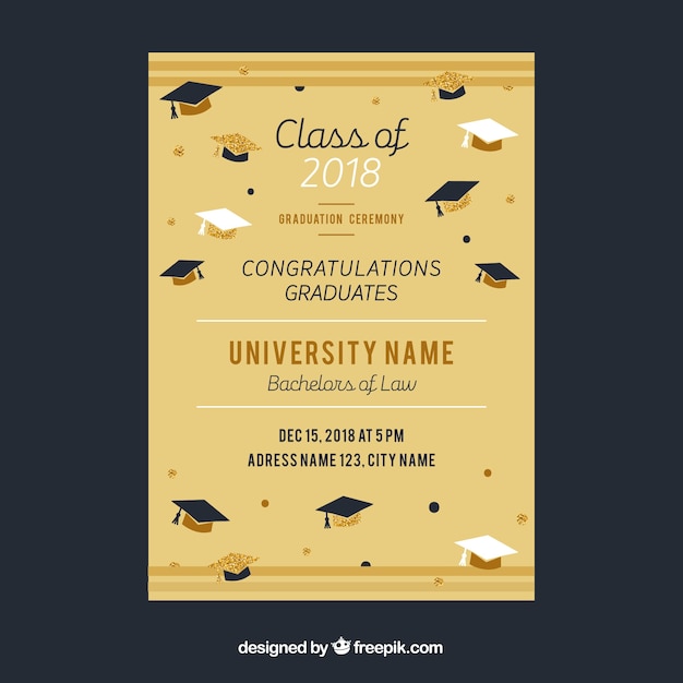 Graduation invitation template with golden style