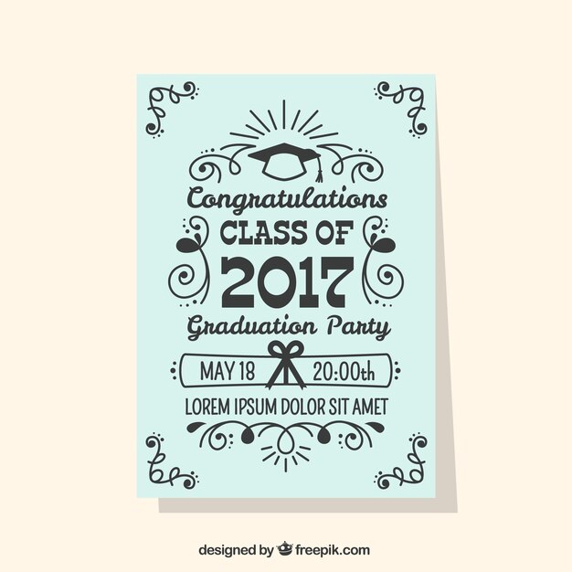 Graduation party flyer with ornamental decoration