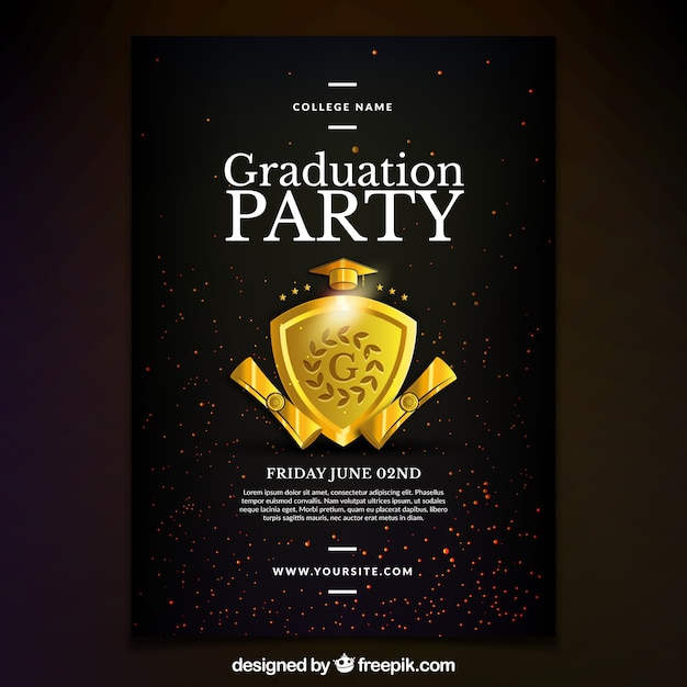 Graduation Party Poster With Golden Shield