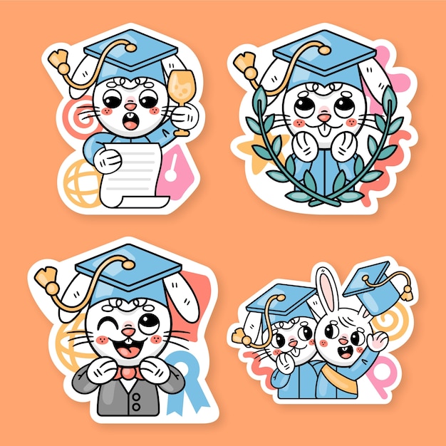 Free vector graduation stickers collection with ronnie the bunny