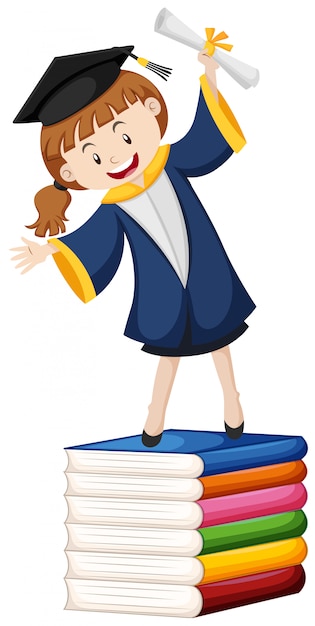 Free vector graduation theme with girl and books